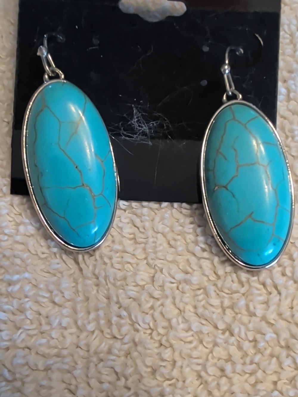Turquoise Oval Drop Earrings - Bright Blue Stone Dangle